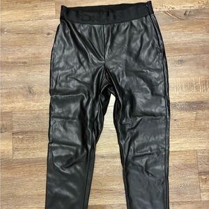 DKNY Black Faux Leather Cropped Ankle Pants